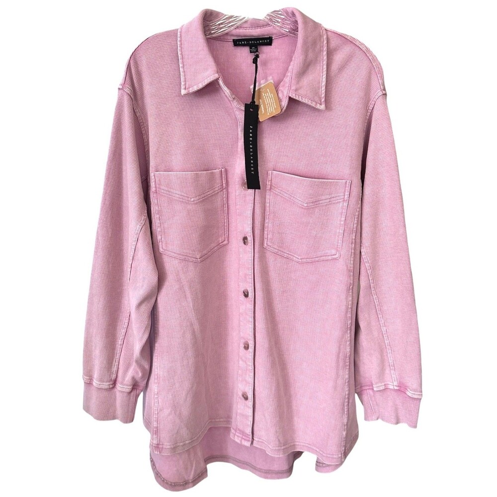 Jane & Delancey Women's Button Down Shirt Top Garment Dye Plus Size 2X Pink